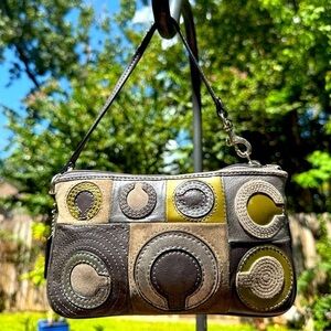 ▶️ Coach ◀️ Suede and Leather Patchwork Oversized Wristlet Bag
